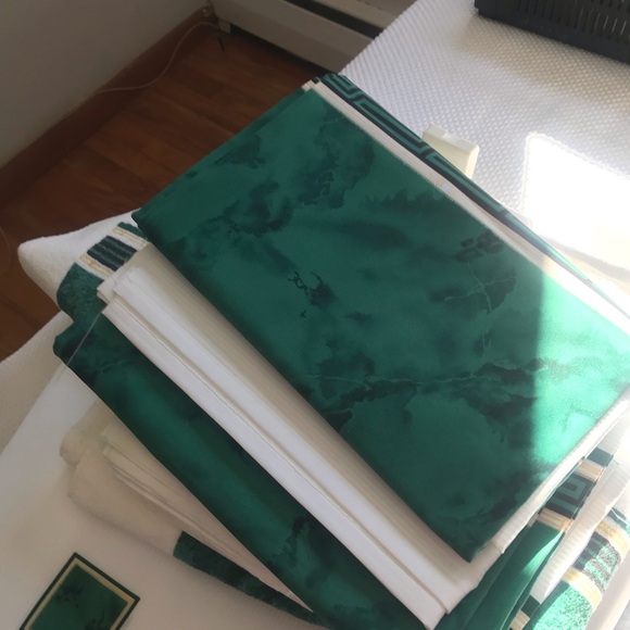 Other - Green and Cream Striped bathroom shower curtain and matching items